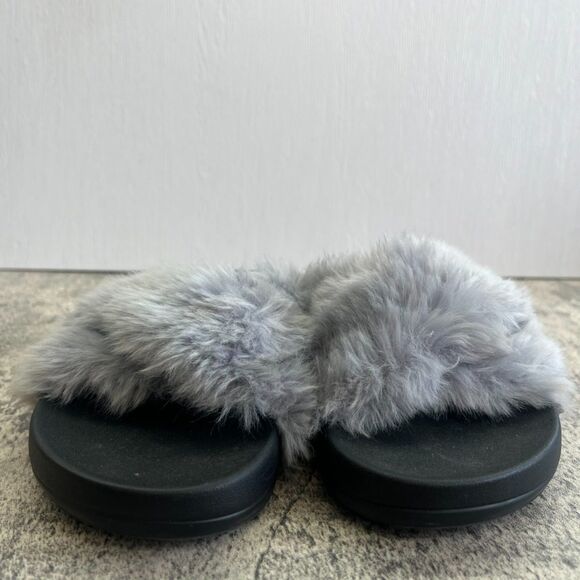 Victoria Secret PINK  Faux Fur Blue Grey and Black Slides Limited Edition Size 7 - Picture 4 of 9